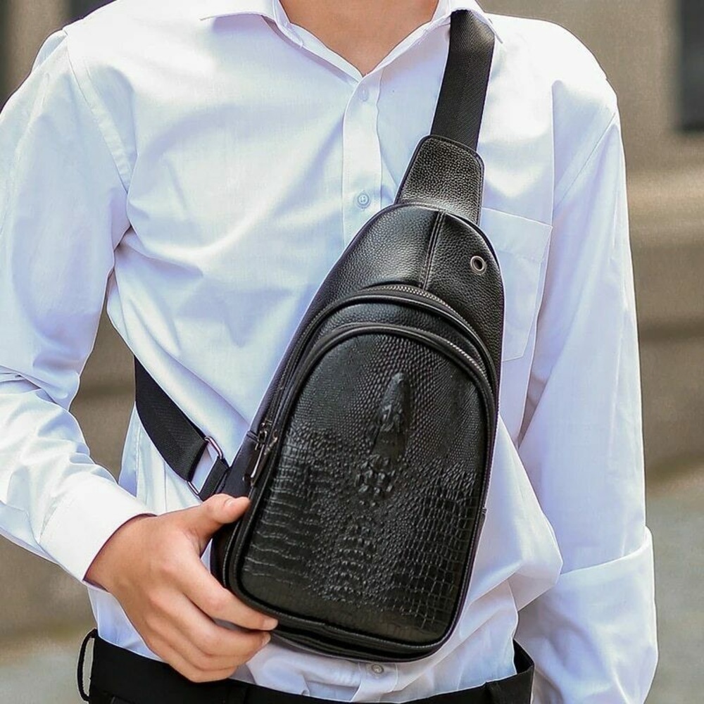 Crossbody Bag with Gator Pattern Chest Leather Bag